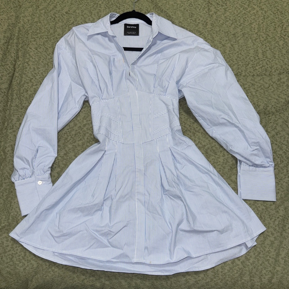Bershka Light Blue Long Sleeve Dress - Picture 7 of 8